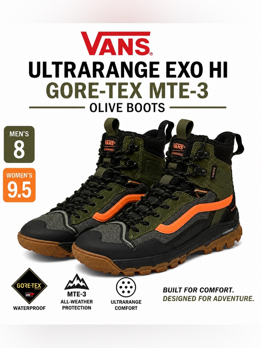 Vans UltraRange EXO Hi Gore-Tex MTE-3 Olive Boots Men’s 8 Women’s 9.5